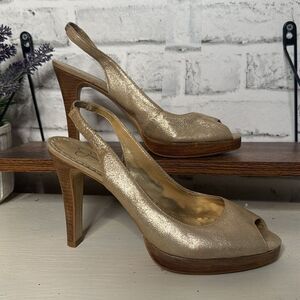Jessica Simpson Metallic Gold Slingback Leather Heels Size 8